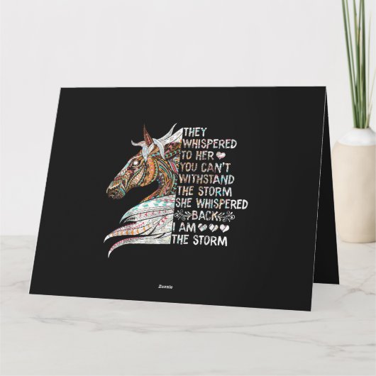 Sie flüsterte zurück, ich bin der Sturm Reitpferd Karte (Rückseite)