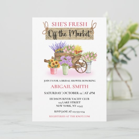 SIE FRISCHT VOM MARKT AUS DER RUSTISCHEN BLUME EINLADUNG (Stehend Vorderseite)