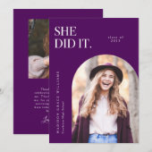 Sie gab den Violet Arch Abschluss bekannt Einladung (Vorne/Hinten)