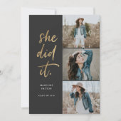 Sie gab Gold & Black Abschluss bekannt Einladung (Vorderseite)