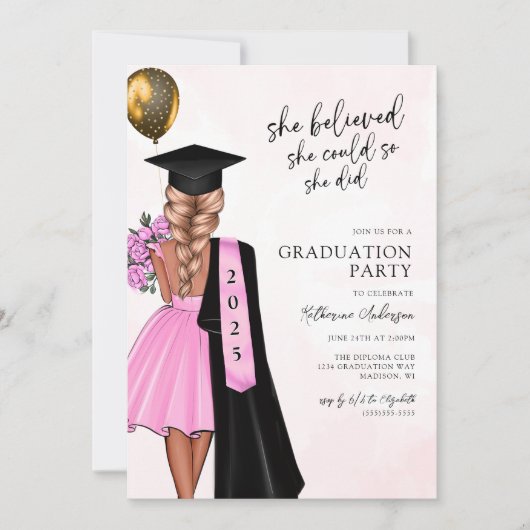 Sie glaubte, dass sie eine Graduiertenparty machen Einladung (Vorderseite)
