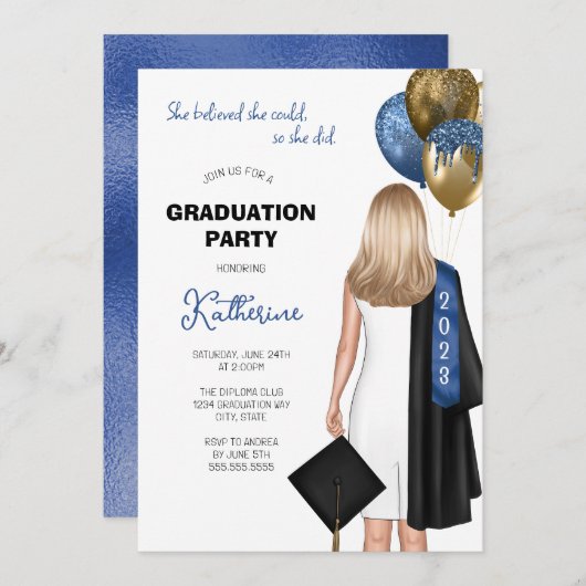 Sie glaubte, dass sie einen blauen Girl-Abschluss Einladung (Vorne/Hinten)