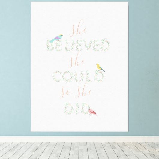 Sie glaubte, dass sie einen Blumenbrief-Vogelfemin Leinwanddruck (Insitu (Holzboden))