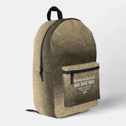 Sie glaubte, dass sie falschen Goldglitter funkeln Bedruckter Rucksack (Rückseitige Ecke links)