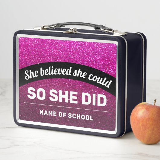 Sie glaubte, dass sie Glitzern mit schwarzpinken G Metall Brotdose (Beispiel)