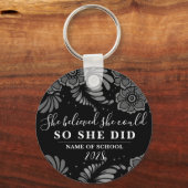 Sie glaubte, dass sie schwarz-silberne Blume flora Schlüsselanhänger (Vorderseite)