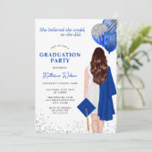 Sie glaubte, sie könne Abschluss mit blauem Foto Einladung (Stehend Vorderseite)