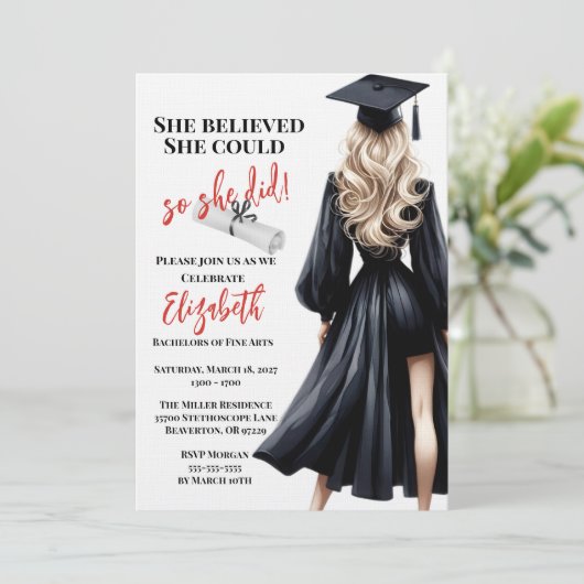 Sie glaubte, sie könne also Abschluss machen Einladung (Stehend Vorderseite)