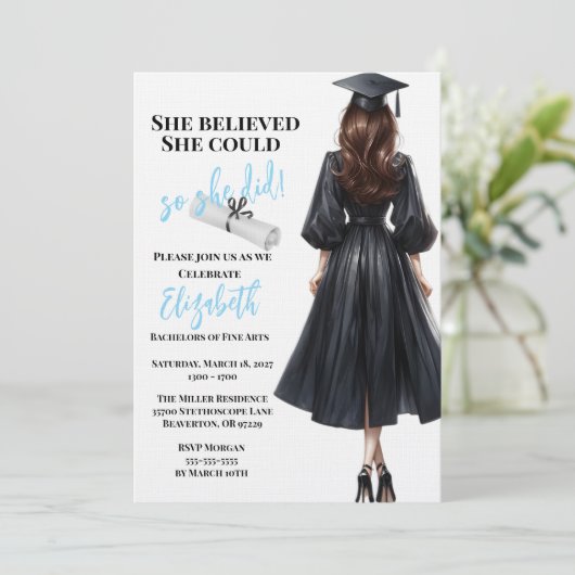 Sie glaubte, sie könne also Abschluss machen Einladung (Stehend Vorderseite)