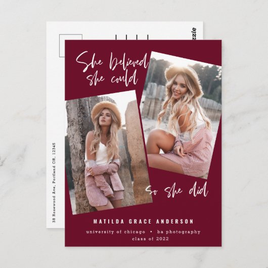 Sie glaubte, sie könne es schaffen, sodass sie Abs Postkarte (Vorne/Hinten)