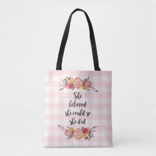 Sie glaubte, sie könne Gingham Blume malen Tasche