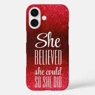 Sie glaubte, sie könne Glitzern mit schwarzem Glit iPhone 16 Hülle