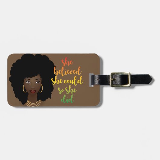 Sie glaubte, sie könnte es also, schwarze Frau, br Gepäckanhänger (Vorderseite horizontal)