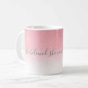 Sie glaubte, sie könnte rosa Silberne Glitzer ziti Kaffeetasse