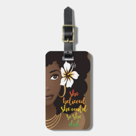 Sie glaubte, sie könnte, schwarze Frau, Blume brau Gepäckanhänger