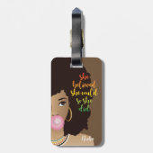 Sie glaubte, sie könnte, schwarze Frau, Kaugummi, Gepäckanhänger (Rückseite vertikal)