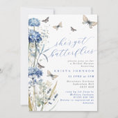 Sie Got Butterflies Blue Hydrangea Brautparty Einladung (Vorderseite)