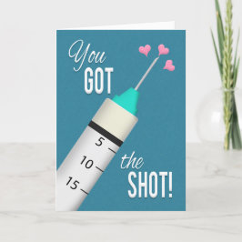 Sie Got die Covid 19 Impfstoff Shot Herzlichen Glü Feiertagskarte
