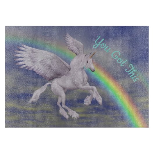 Sie Got dieses fliegende Einhorn Regenbogen Inspir Schneidebrett (Vorderseite)