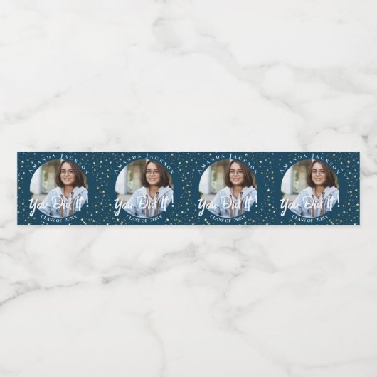 Sie haben die Blue Foto Class 2023 Abschluss Wasserflaschenetikett (Einzelnes Label)