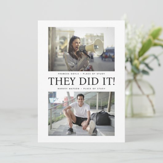 Sie haben es getan! Doppel-Graduierungspartei Einladung (Stehend Vorderseite)