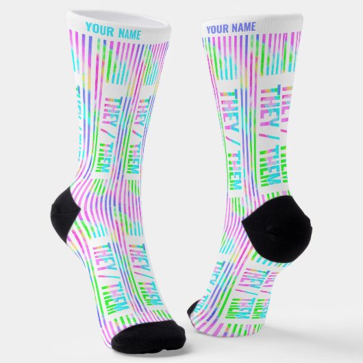 Sie haben Pronouns Pastellstreifen Socken (Gewinkelt)