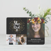 Sie hat das Abschluss Foto gemacht Einladung (Stehend Vorderseite)