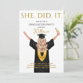 Sie hat es Abschluss gemacht Einladung (Stehend Vorderseite)
