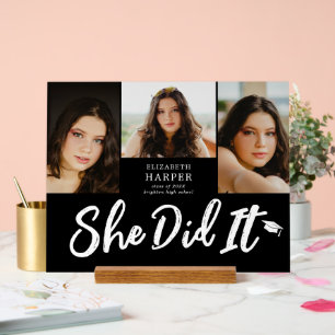 Sie hat es geschafft Brush Script 3 Foto Abschluss Acrylschild