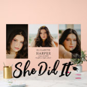 Sie hat es geschafft Brush Script 3 Foto-Abschluss Acrylschild (Hochzeit)