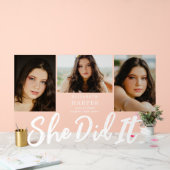 Sie hat es geschafft Brush Script 3 Foto-Abschluss Acrylschild (Hochzeit)