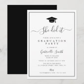 SIE HAT ES GESCHAFFT! College-Abschlussfeier Einladung (Vorne/Hinten)
