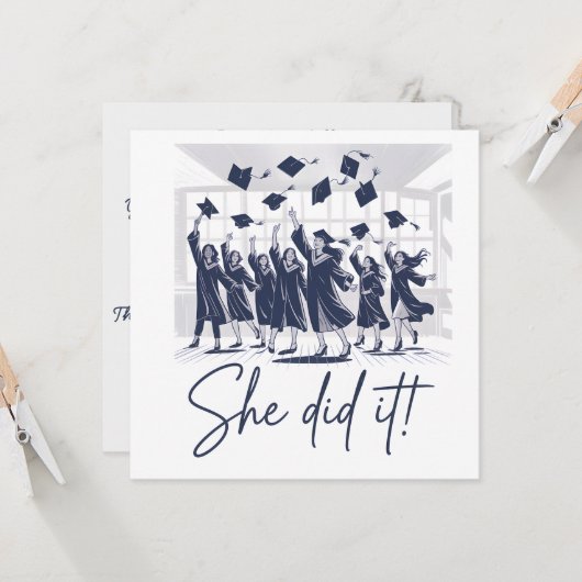 Sie hat es getan! Abschlussglückwünsche Karte (Vorderseite/Rückseite Beispiel)