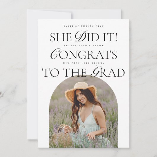 Sie hat es getan | Arch Hybrid Schriftart Moderner Einladung (Vorderseite)