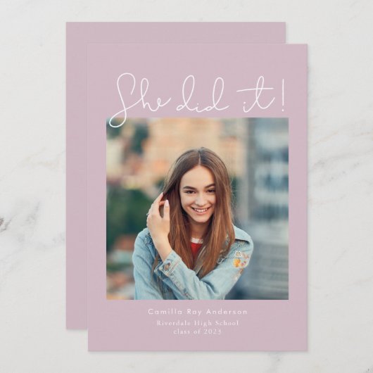 Sie hat es getan! Foto der Graduierungspartei Einladung (Vorne/Hinten)