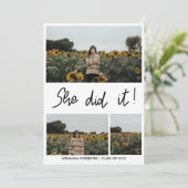 Sie hat es getan | Graduate Three Foto Collage Einladung (Stehend Vorderseite)