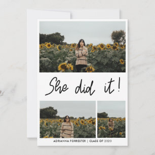 Sie hat es getan   Graduate Three Foto Collage Einladung
