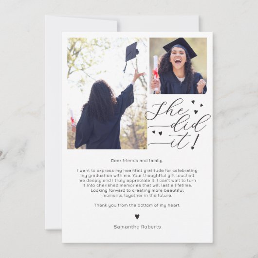 Sie hat es getan! Heart Script Class of 2025 Absch Dankeskarte (Rückseite)