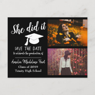 Sie hat es getan Save the Date Abschluss Foto Sc Postkarte