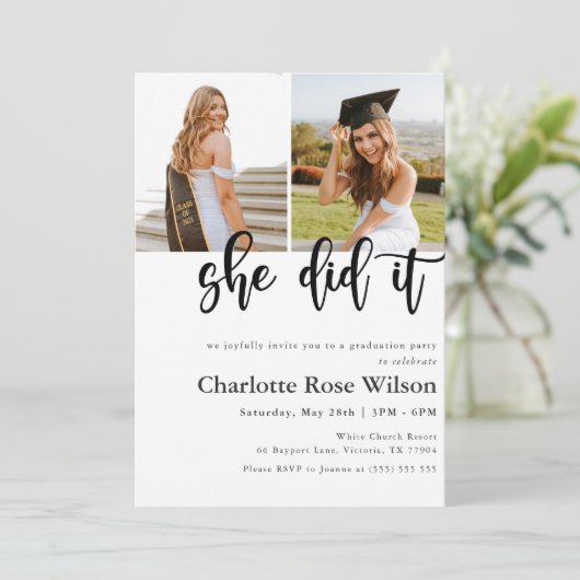 Sie hat es mit einem modernen eleganten Foto-Absch Einladung (Stehend Vorderseite)