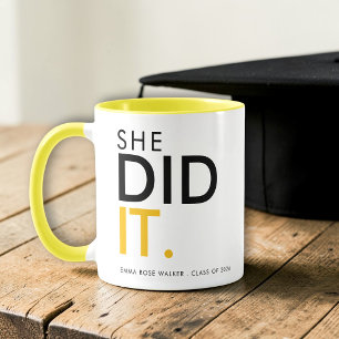 Sie hat es Schwarz Gelb Abschlussgeschenk Tasse