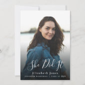 Sie hat es Script Abschluss Foto Einladung (Vorderseite)