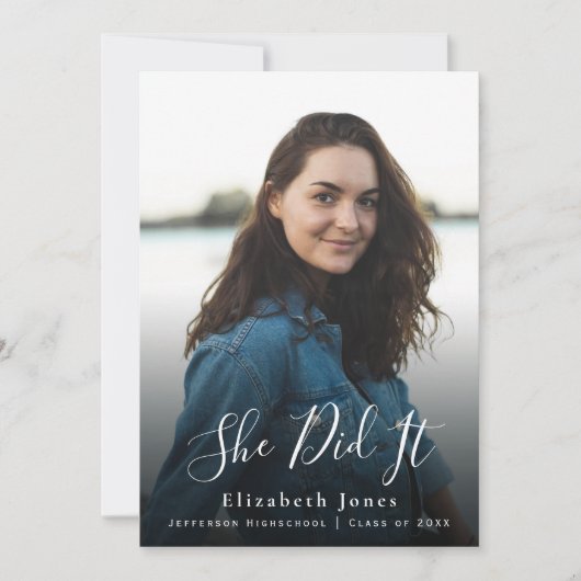 Sie hat es Script Abschluss Foto Einladung (Vorderseite)