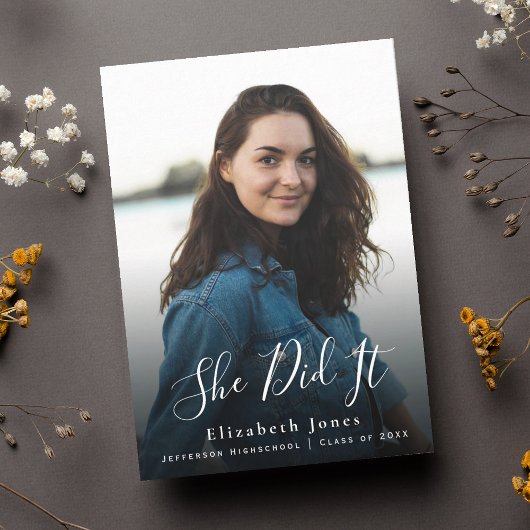 Sie hat es Script Abschluss Foto Einladung