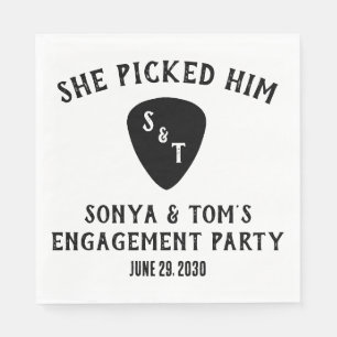 Sie hat ihn gewählt! Gitarren-Engagement-Party Serviette