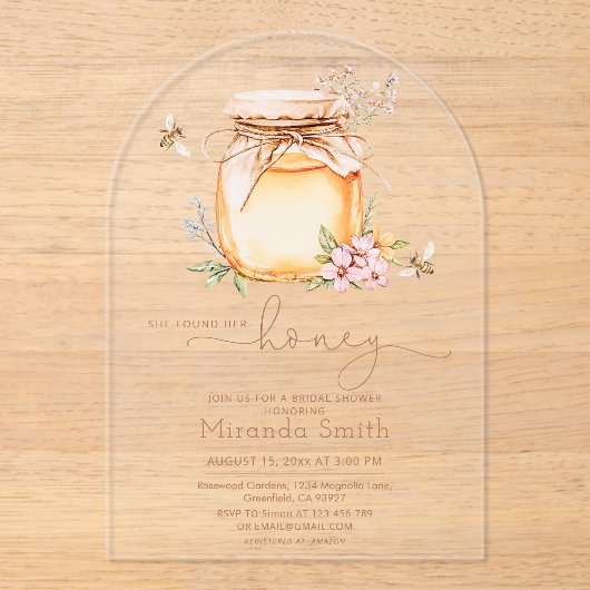 Sie hat ihr Brautparty auf Honig gefunden Acryleinladungen (Vorderseite)