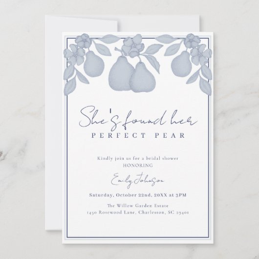 Sie hat ihre perfekte Birne gefunden | Blaues Brau Einladung (Vorderseite)