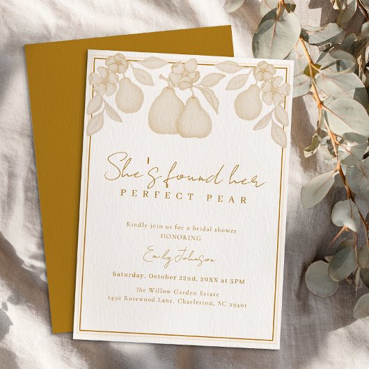 Sie hat ihre perfekte Birne gefunden | Gold-Brautp Einladung