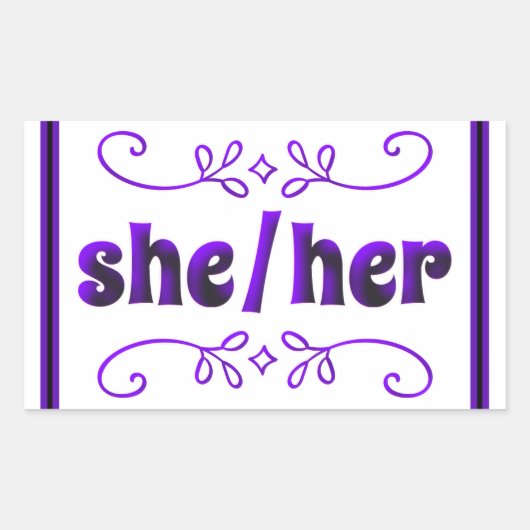 Sie hat ihre Pronos mit Lila Doodles Rechteckiger Aufkleber (Vorderseite)