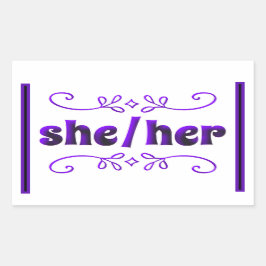 Sie hat ihre Pronos mit Lila Doodles Rechteckiger Aufkleber